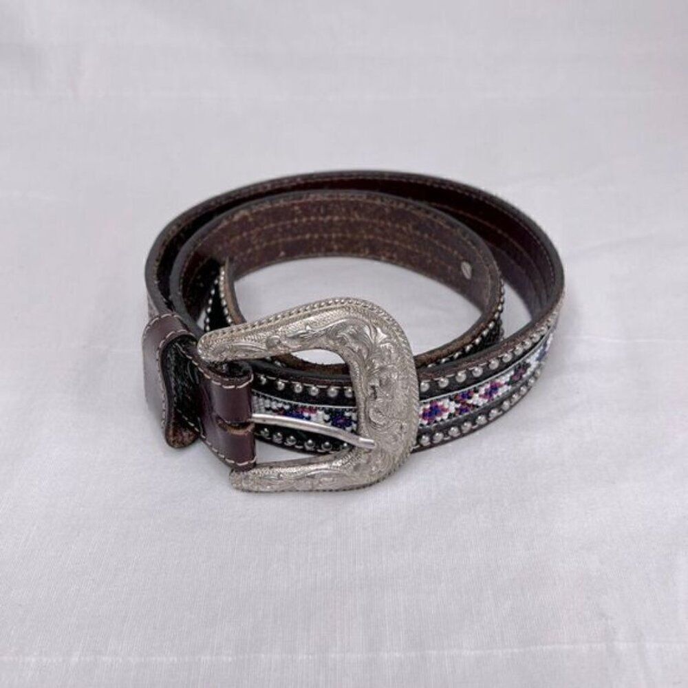 Vintage Aztec design handmade leather belt, men’s size 32-33 waist - Picture 2 of 6